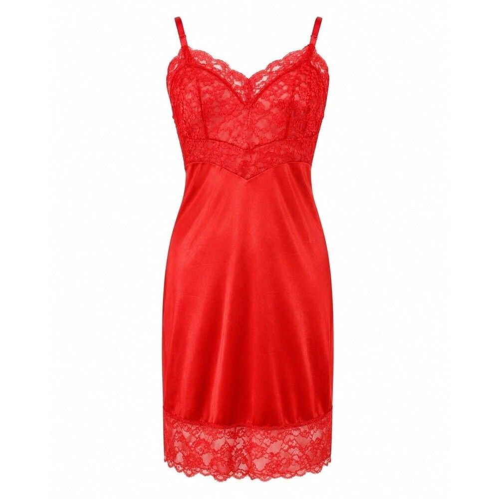 Vintage Vanity Fair Red Lace Nylon Full Slip Lingerie 36 Romantic